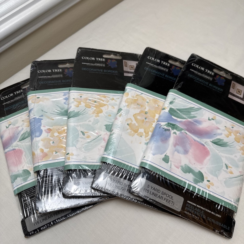 Color Tree Designs Watercolor Floral Wall Border‎ 5 Spools 25yd SILX4970 Pastel